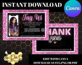 Bearbeitbare rosa schwarze Dankeskarte, DIY Business Template (digitaler Download)
