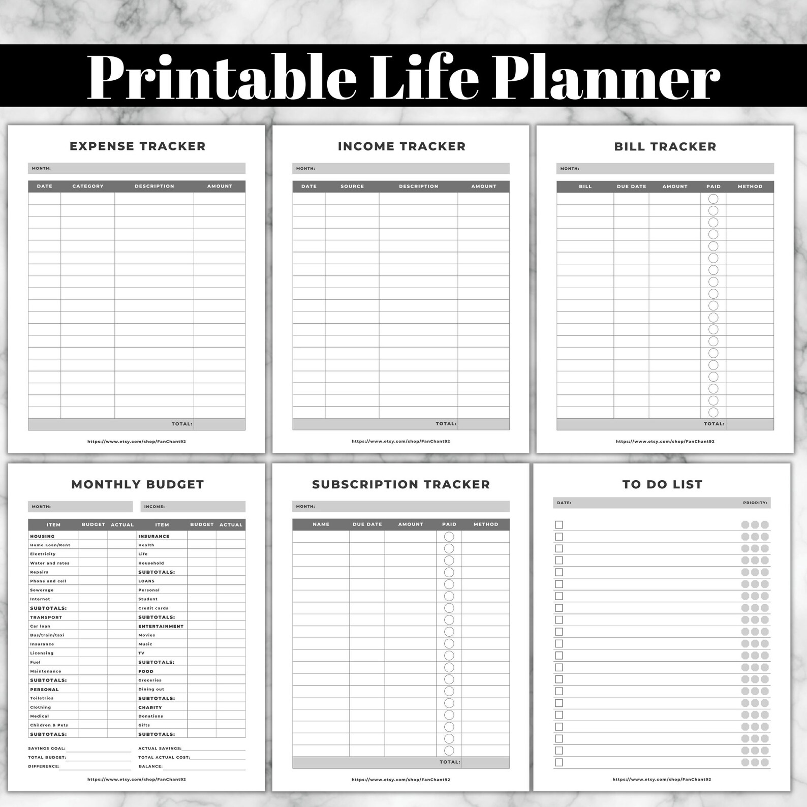 Printable Life Planner Minimalist Black &amp; White Printable - Etsy