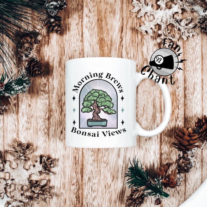 Bonsai Tree Ceramic Coffee Mug 11oz, Morning Brews Bonsai Views Coffee