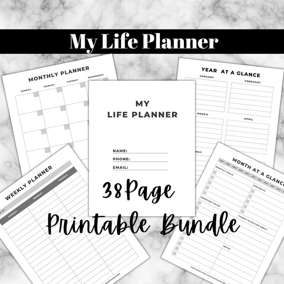 Printable Life Planner Minimalist Black &amp; White Printable - Etsy