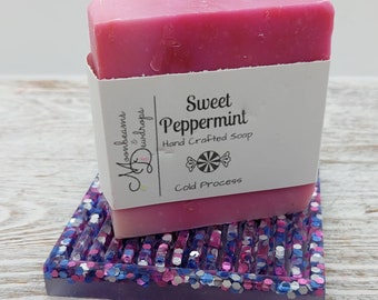 Sweet Peppermint Cold Process Soap, Handcrafted Soap,  Shea Butter, Moisturizing, Olive Oil, Coconut oil, Christmas Scent