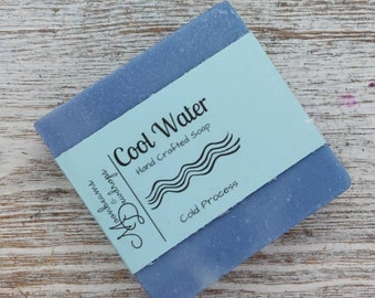 Cool Water Handcrafted Soap,  Shea Butter, Moisturizing, Olive Oil, Coconut Oil, Men's Scent, Sporty