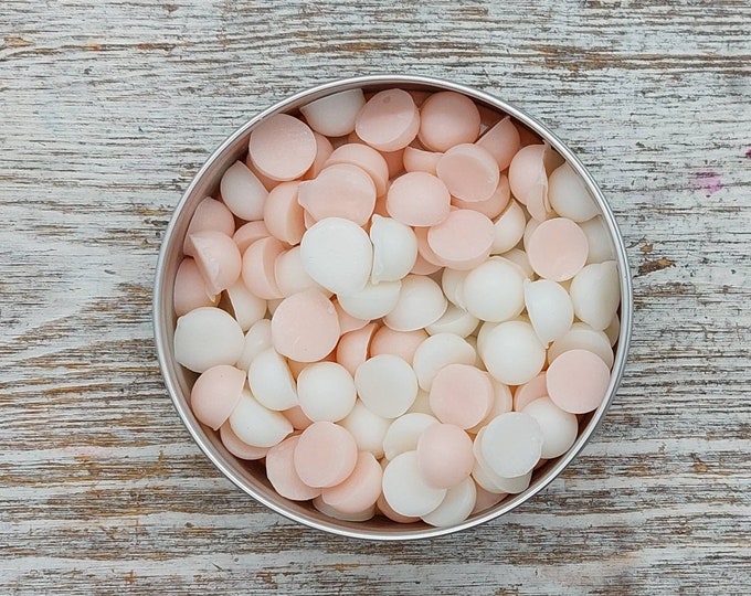 Featured listing image: Single Use Soap Buttons, Handcrafted, Great for travel, Unscented, Moisturizing, Shea Butter, Refillable Container, Rose, Lilac, Strawberry