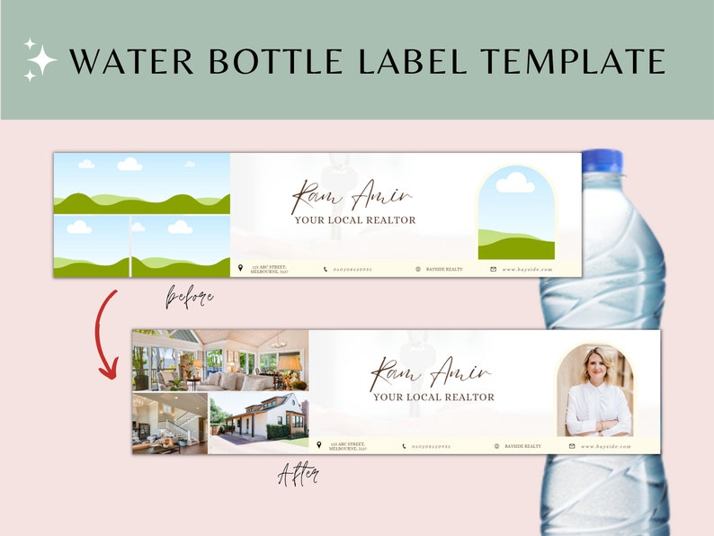 Real Estate Water Bottle Label Bottle Label Template Etsy