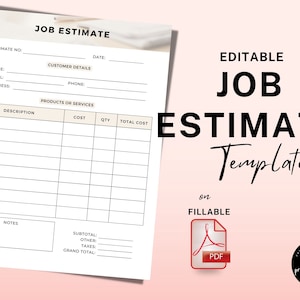 Custom Job Estimate Template Small Business Template Printable Proposal Job Estimate Form PDF, Job Quote Construction Bid Estimate Job
