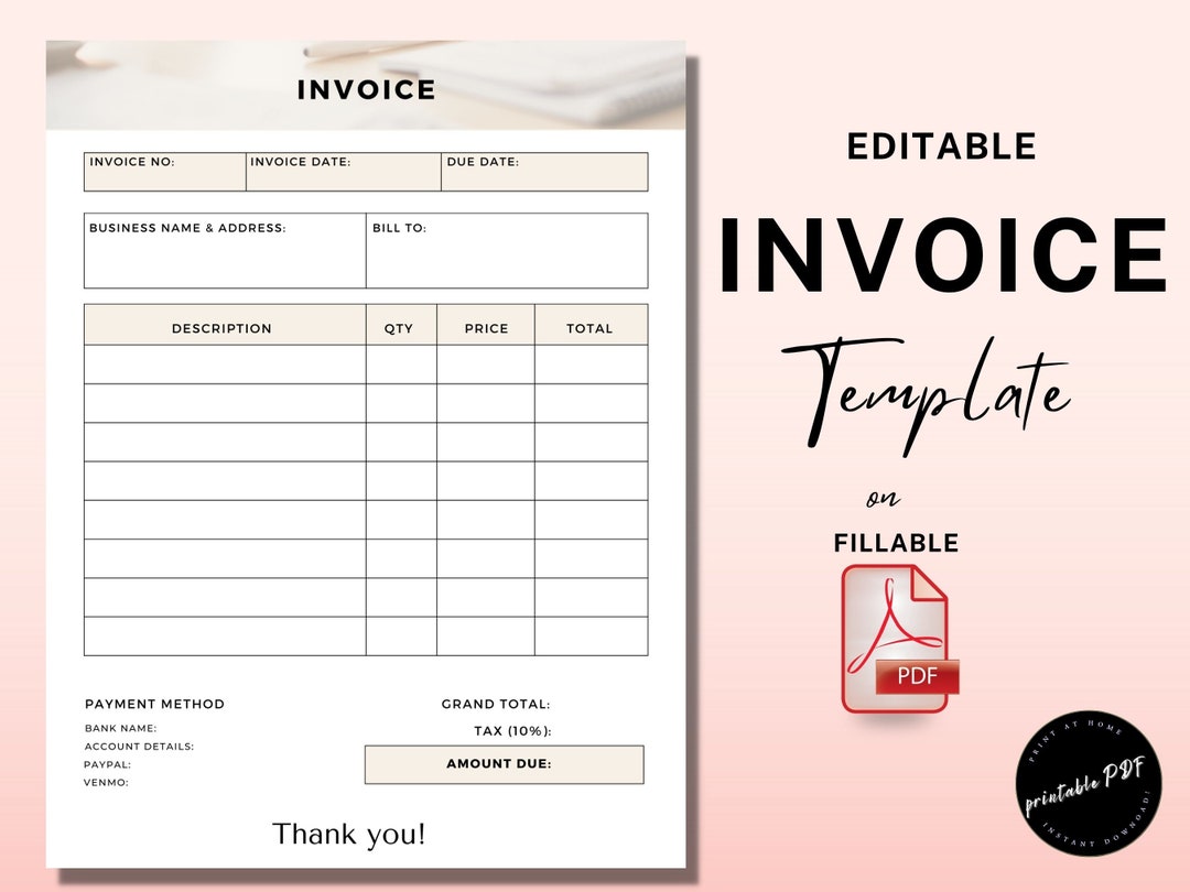 Invoice Template Form for Small Business Invoice Fillable PDF ...