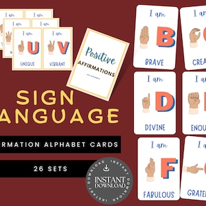 Flashcard ASL for baby kids Alphabet ASL for Mom Print Card ABC Affirmation Letter Preschooler Sign Language Teacher Montessori Classroom