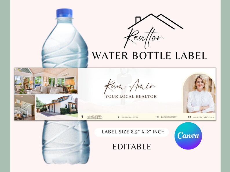 Real Estate Water Bottle Label Bottle Label Template Etsy