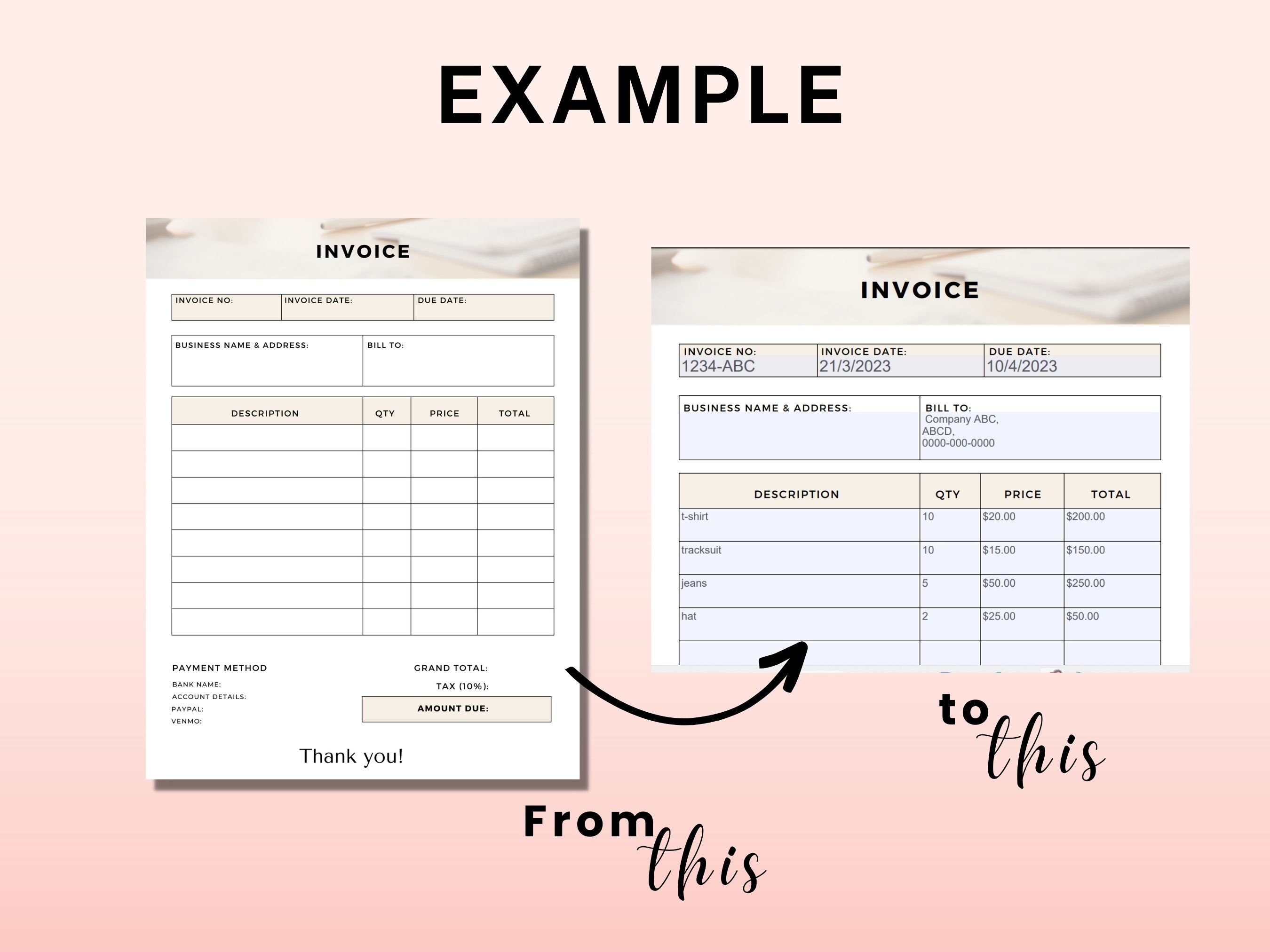 Invoice Template Form for Small Business Invoice Fillable PDF ...