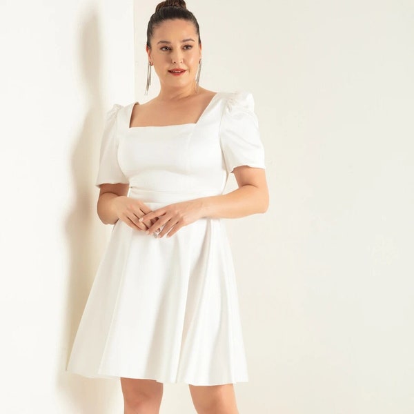 Plus Size Dress, Balloon Sleeve, Flared Cut, Cottagecore Dress, Engagement Dress, Prom Dress, Homecoming Dress, Mini Dress, Cocktail Dress