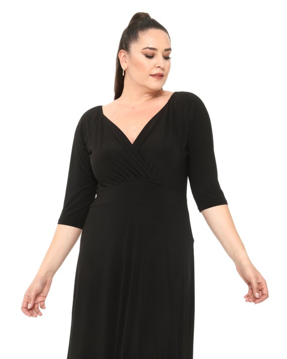 Plus Size Black Evening Gown, Formal Lycra Maxi Dress Plus Size Black Evening Gown, Formal Lycra Maxi Dress