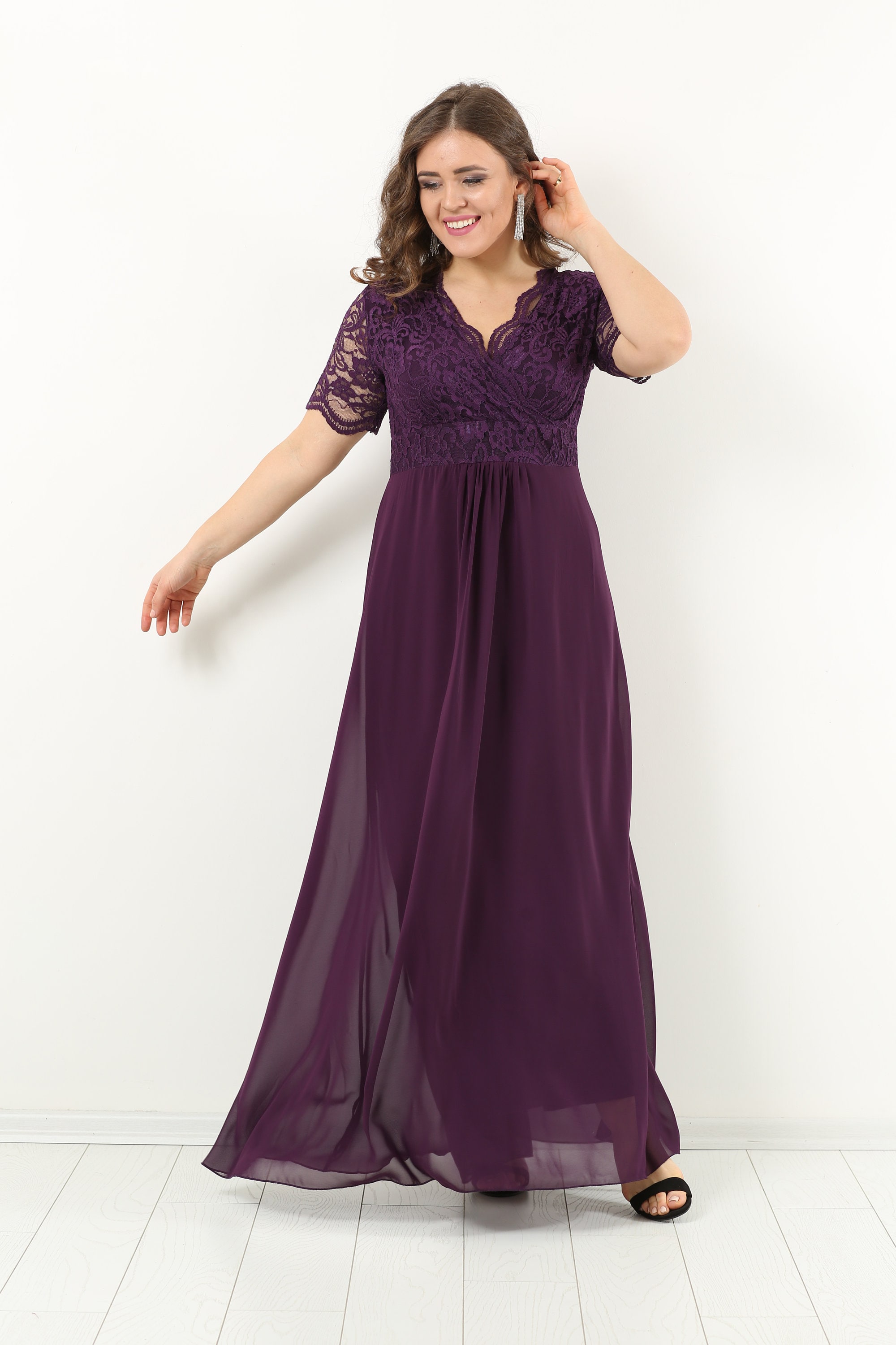 FuLL Length Lace and Chiffon Dresses Mulberry Plus Size main image 0