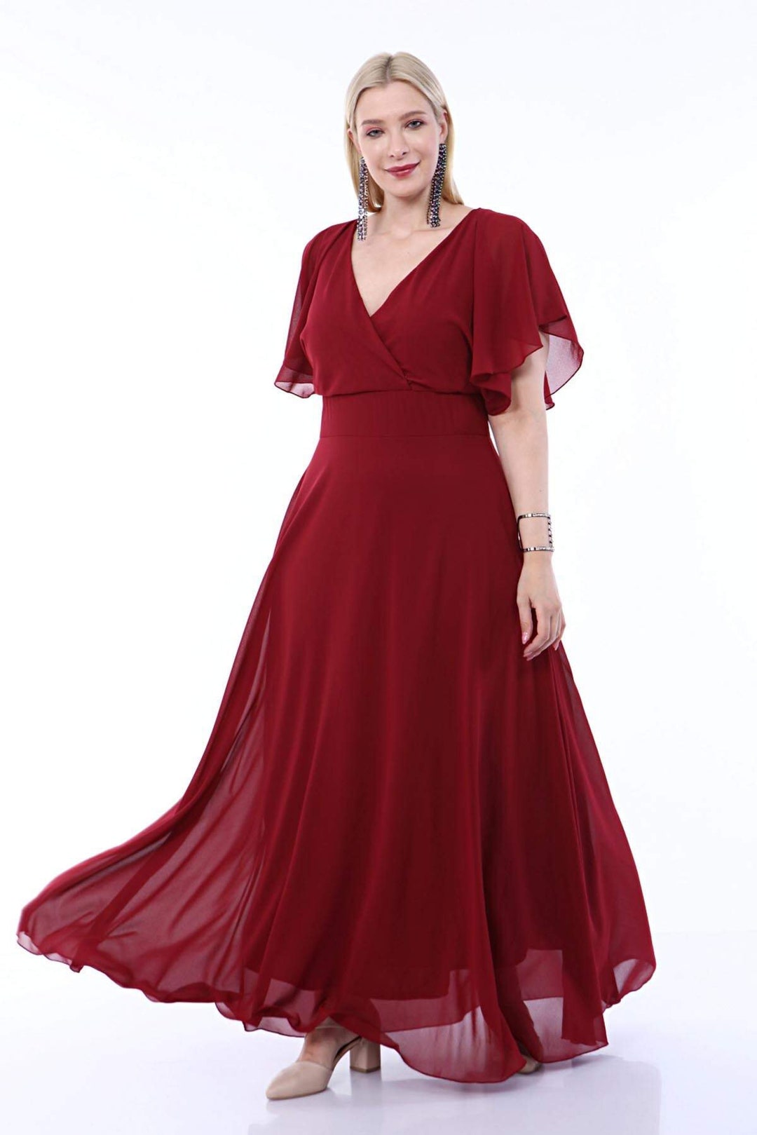 Plus Size Dress, Chiffon Fabric Dress, Chiffon Long Dress, Women Dress