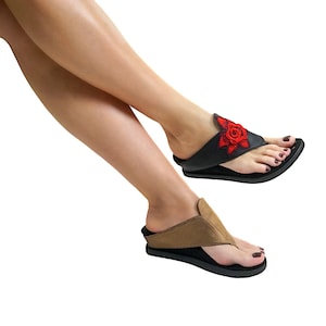 Modzori Women’s Sasha Reversible Vegan Wedge Sandal - Black flips to Beige