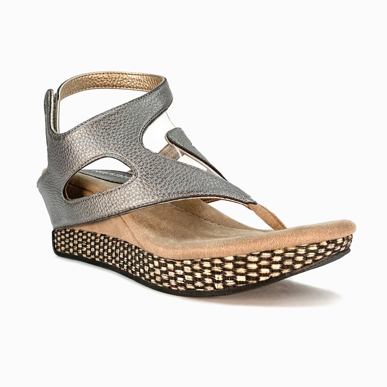 Modzori Womens Zoey Reversible Vegan Wedge Sandal Tan flips to Pewter image 4