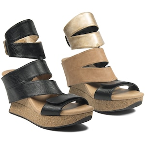 Modzori Women’s Karma Reversible Vegan Wedge Sandal - Beige flips to Black