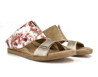 Modzori Women's Kleo Reversible Vegan Wedge Sandal - Multicolor flips to Beige