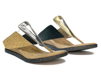 Modzori Women’s Grazia Reversible Vegan Wedge Sandal - Tan flips to Black