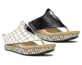 Modzori Women's Lucia Reversible Vegan Wedge Sandal - Stone flips to Black