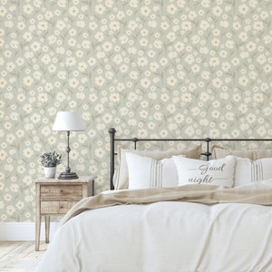 Blousy Blooms Wallpaper in Taupe, removable wallpaper,JUMB0, Floral wallpaper, farmhouse wallpaper, country style decor, peel and stick