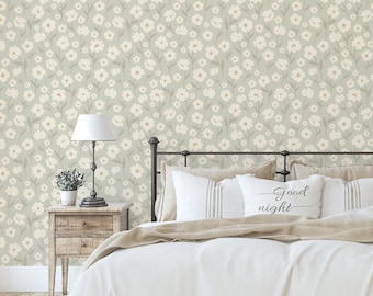 Blousy Blooms Wallpaper in Taupe, removable wallpaper,JUMB0, Floral wallpaper, farmhouse wallpaper, country style decor, peel and stick