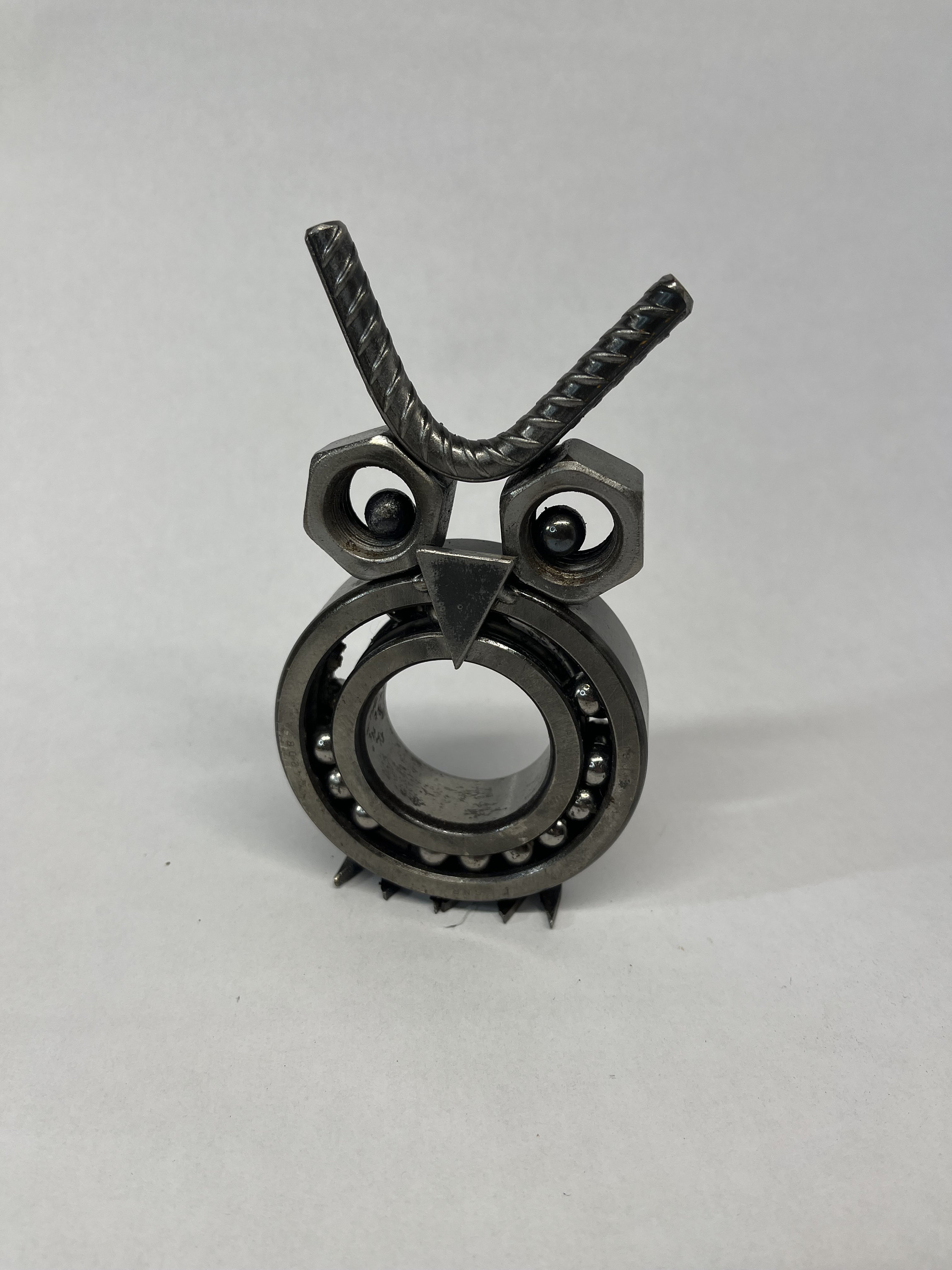 Recycled Metal Owl Sculpture, Reclaimed Steel Art