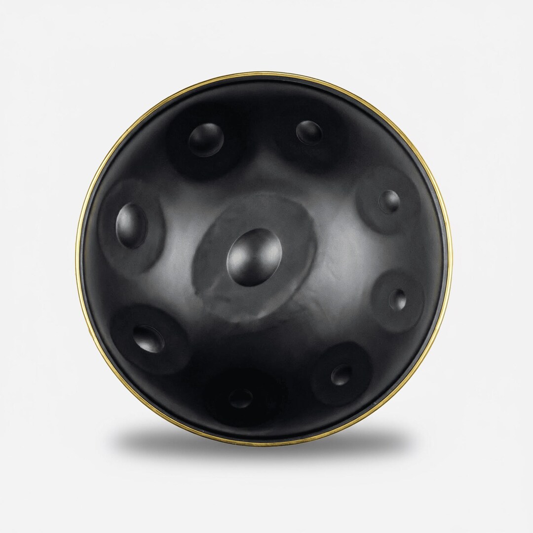 Black D Kurd 9 Notes Handpan 440hz With Gold Ring ~ Stainless Steel ...