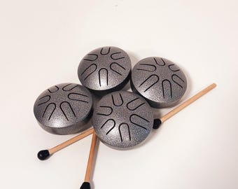 Set of 4 Pocket Tongue Drum 6 Notes, Mini Steel Drums, Rain Drum, Birthday Gifts, Family Gift Set, Gift For Kids | Zendo Sounds