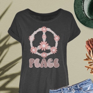 Peace Women's T-Shirt, Retro Womens Scoop Neck Shirt, Slogan Tshirt, Vintage Graphic Tee, Groovy Shirt, Groovy Peace Shirt, Boho Shirt