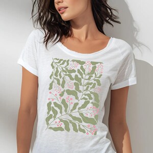 Leaves Women&#39;s Scoop Neck T-Shirt, Loose Fit Yoga Top, Women Yoga Shirt, Womens Long Wide Neck Tee, Ladies Boho T-Shirt