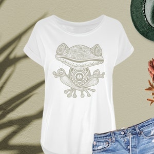 Yoga Frog T-Shirt, Yoga Shirt, Meditation Shirt, Namaste T-Shirt, Spiritual Shirt, Zen Shirt, Mandala Tee, Women&#39;s Long Slub Scoop Neck Tee