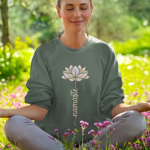 Namaste Sweatshirt, Yoga Sweatshirt For Woman, Yoga Shirt, Meditation T-Shirt, Spiritual Shirt, Yoga Lover Jumper, Yoga Gifts, Lotus Flower