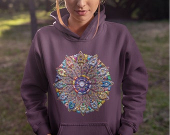 Mandala Hoodie, Mandala Shirt, Womens Boho Hooded Sweatshirt, Bohemian Casual Hoody, Mandala Gift for Her