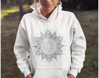 Mandala Hoodie, Mandala Shirt, Womens Boho Hooded Sweatshirt, Bohemian Casual Hoody, Mandala Gift for Her