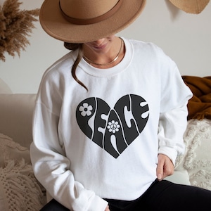 Peace Sweatshirt, Heart Peace Graphic Jumper, Retro 70s Style Hippie Sweatshirt