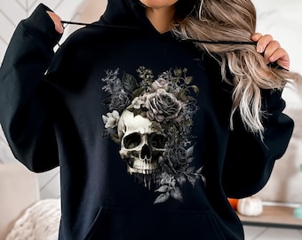 Floral Skull Hoodie, Bloom Whimsigoth Hoody