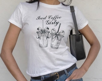 Iced Coffee Baby Tee, Coquette Baby Tee, Baby Tee Y2K, 90s Baby Tee, Y2K Clothing, Soft Girl Baby Tee, Cute Baby Tee, Women's Fitted Tee