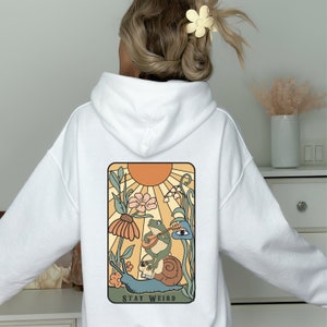 Frosch Hoodie, Retro Slogan Stay Weird Kapuzen-Sweatshirt, lustiger Motivations übergroßer Hoodie, ästhetische Kleidung