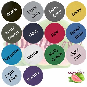 K&ouml;nnte beinhalten: Ein Diagramm mit 15 unterschiedlich farbigen Kreisen mit Textbeschriftungen f&uuml;r jede Farbe. Die Farben umfassen Schwarz, Hellgrau, Dunkelgrau, G&auml;nsebl&uuml;mchen, Armeegr&uuml;n, Marineblau, Rot, K&ouml;nigsblau, Saphir, Wei&szlig;, Kellygr&uuml;n, Hellrosa, Hellblau, Lila und Guave.