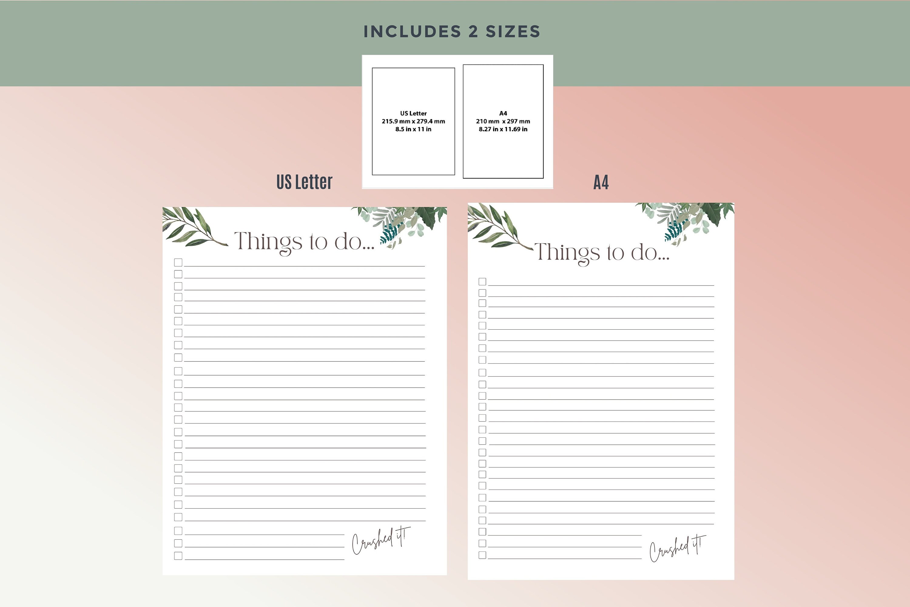 Printable to Do List Onepage Checklist Planner A4 and US Etsy