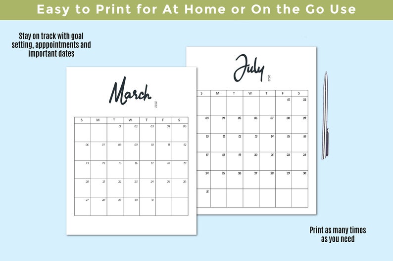 2021-2022 Printable Portrait Monthly Calendar Bundle Including - Etsy