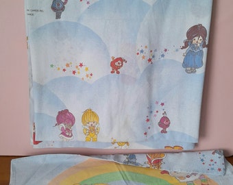 Vintage des années 80 Hallmark the rainbow brite parure de lit drap plat et taie d'oreiller