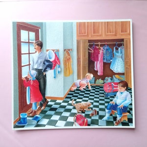 Póster escolar de pared de cartón rígido vintage de los años 80 Los niños salen a la nieve