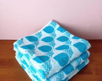 80s Vintage Set of 3 blue and white terry towels
