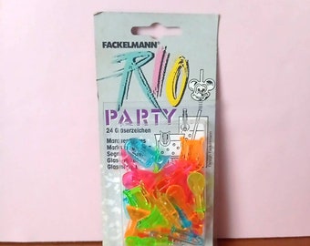 80s Vintage Rio Party Set de 24 marque verres en plastique fluorescent neufs emballés Facklelmann