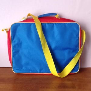 Vintage des années 80 90 petite valise mallette attaché case avec compartiments en toile et nylon tricolore
