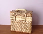 80s Vintage Pretty rattan wicker suitcase