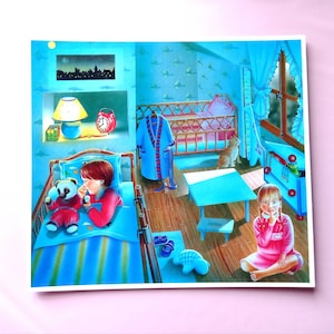 80s Vintage affiche scolaire murale en carton rigide Enfants dans leur chambre