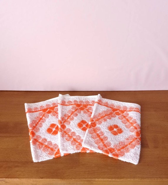 Vintage 70s 80s Terry Fox Set of 3 Orange and White Cotton Terry Washcloths Etsy Ireland
