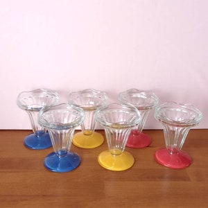 Vintage Made in France Set of 6 colored footed glass ice cream cups